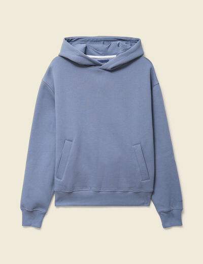 Sweat &agrave; capuche manches longues bleu gris homme