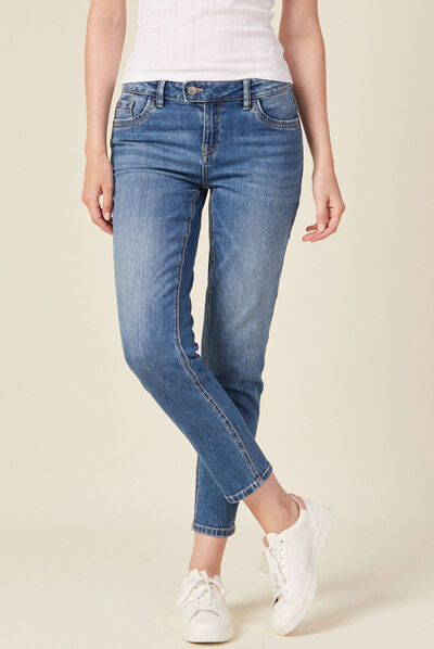 Jeans slim taille basse 7/8ème denim used femme