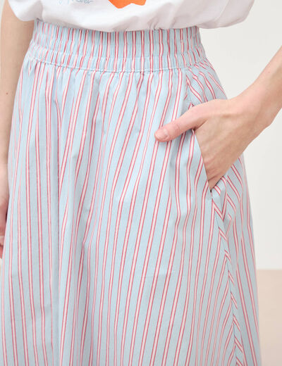Jupe longue &eacute;vas&eacute;e en coton bleu ciel femme