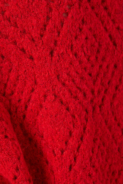 Pull manches longues ajouré rouge femme