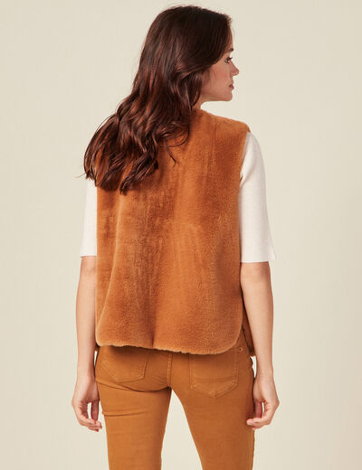Veste droite fausse fourrure marron femme