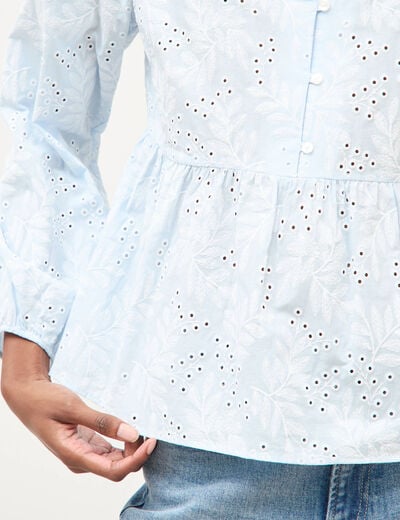 Chemise col v manches longues en coton blanc femme