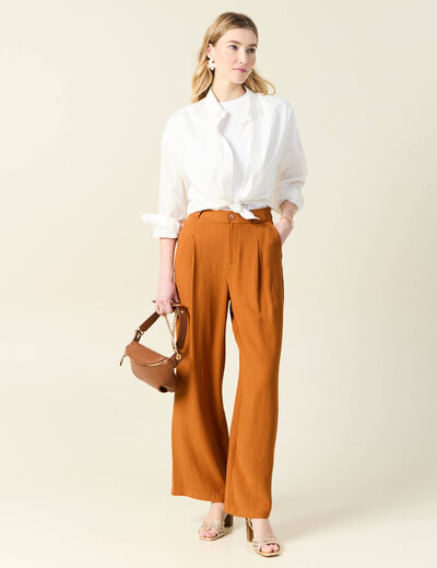 Pantalon large fluide marron femme