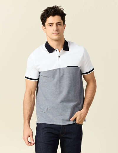 Polo cintr&eacute; manches courtes bleu marine homme
