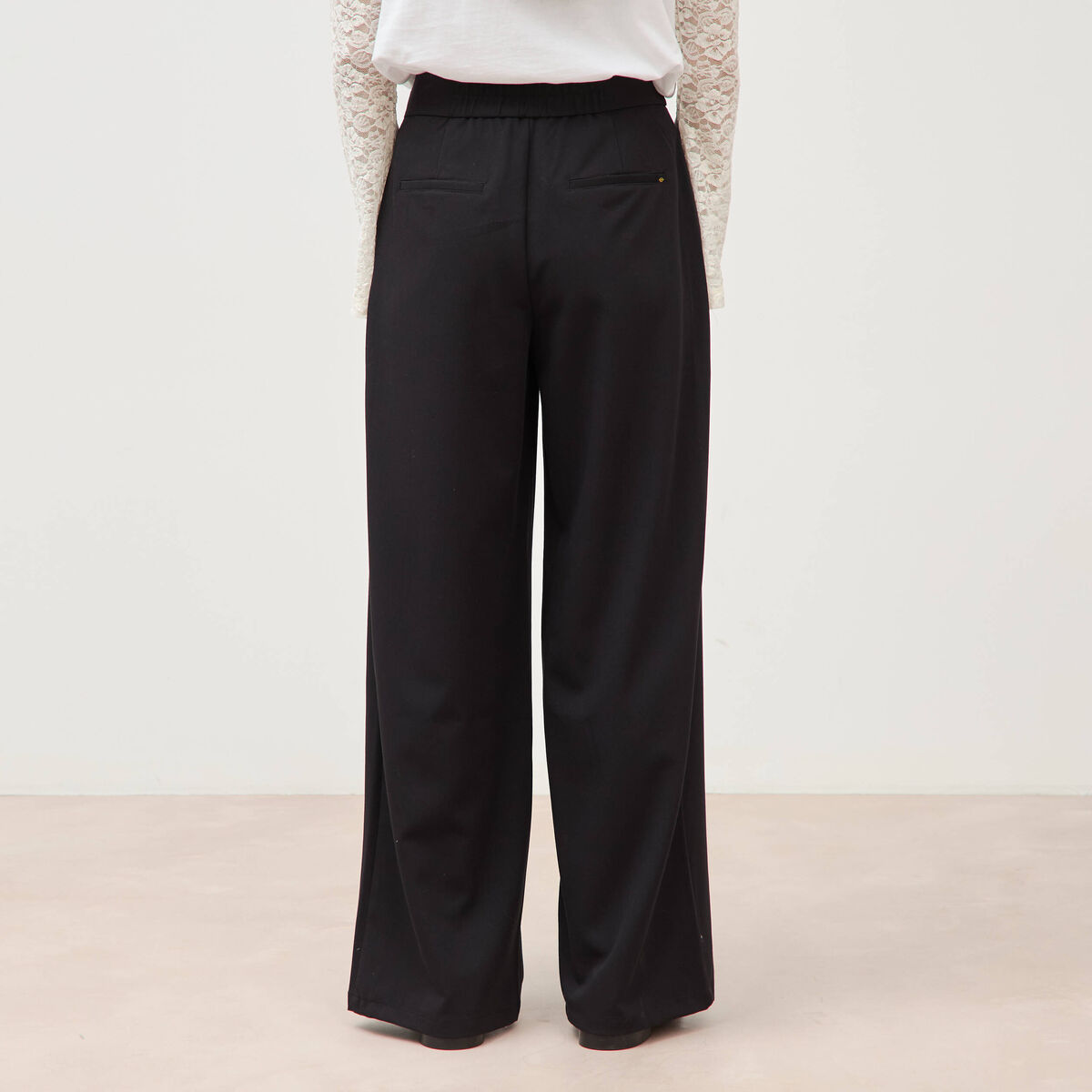 Pantalon large taille haute fluide noir femme