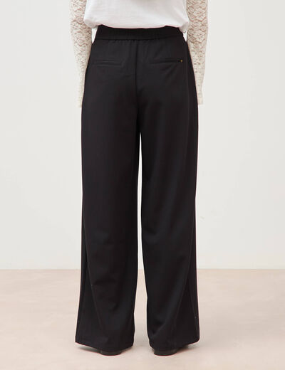 Pantalon large taille haute fluide noir femme