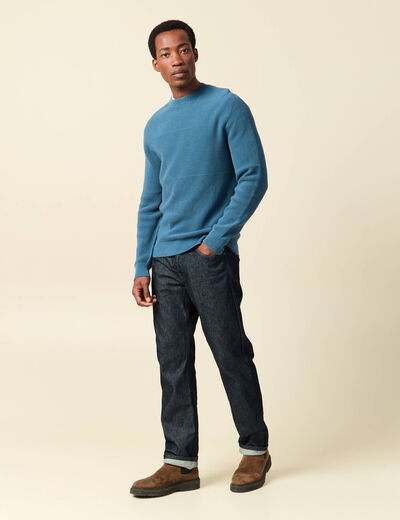 Pull col rond manches longues en coton bleu gris homme
