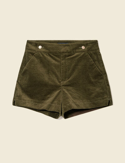 Short droit en velours vert kaki femme