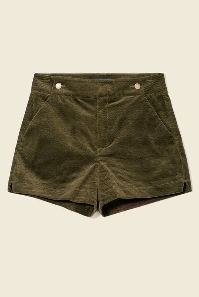 Short droit en velours vert kaki femme