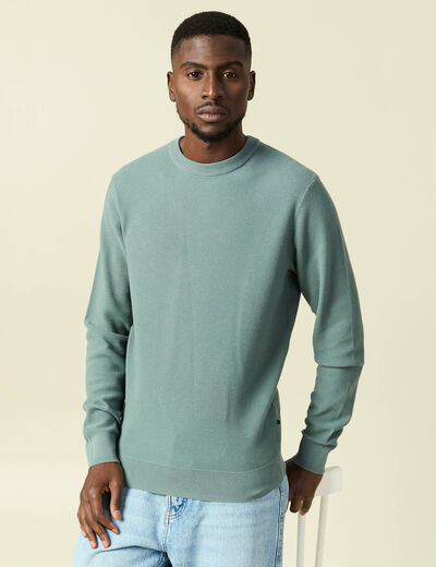 Pull fin col rond manches longues bleu gris homme