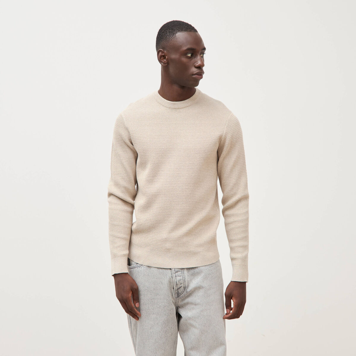 Pull droit manches longues sable homme