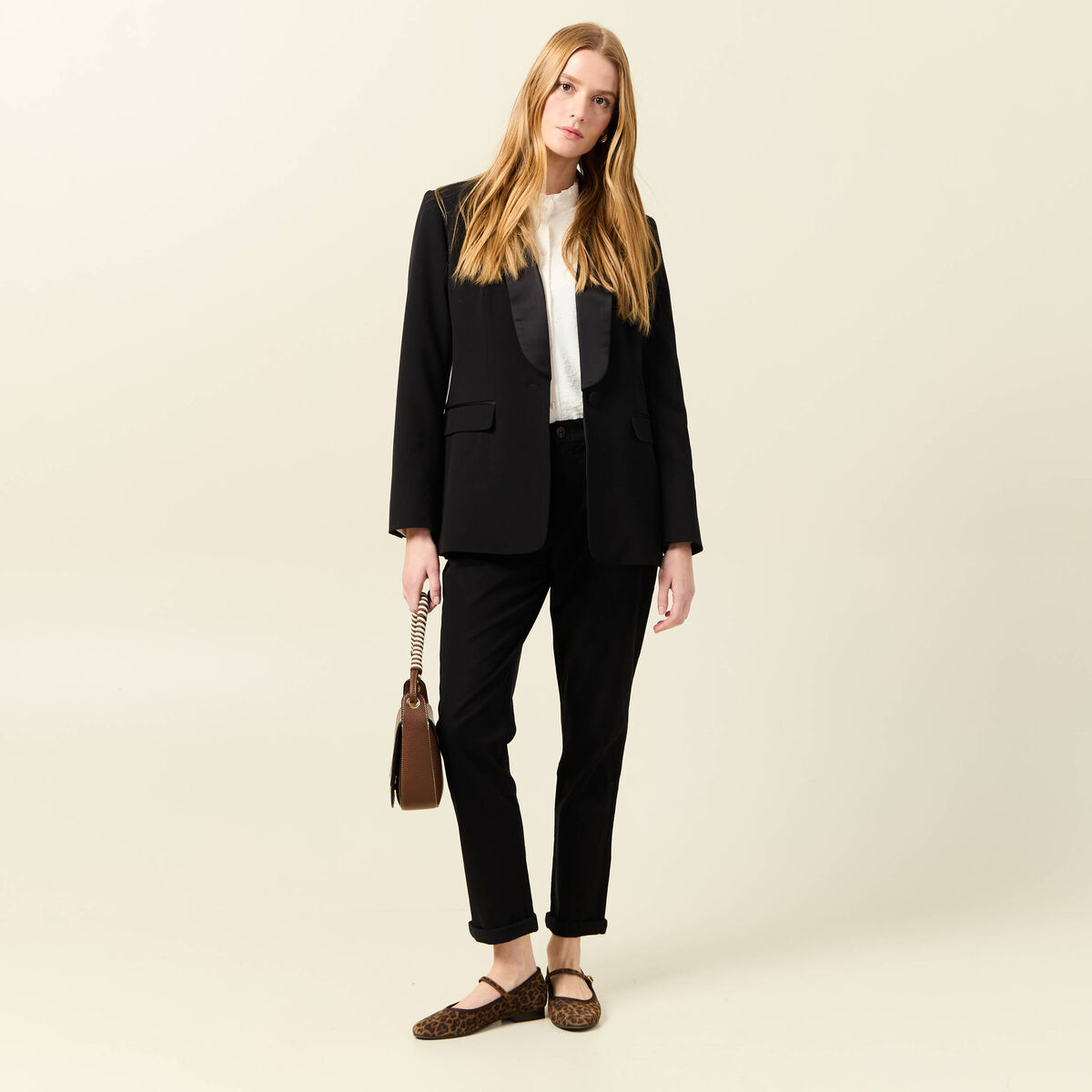 Pantalon chino cigarette noir femme