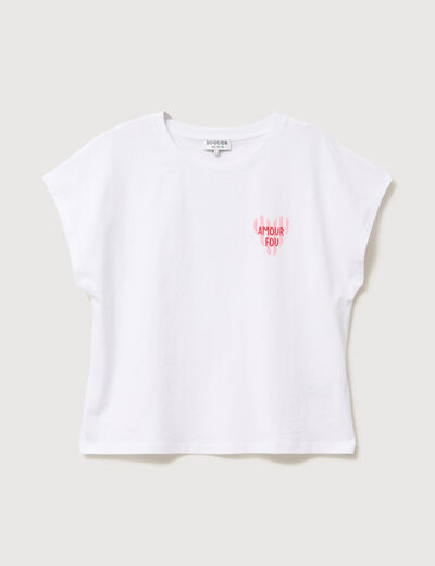 T-shirt droit col rond manches courtes blanc femme