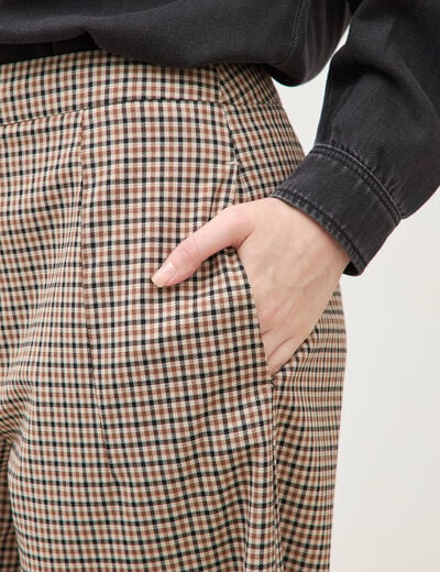 Pantalon barrel bas resserr&eacute; &agrave; carreaux ficelle femme