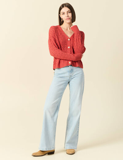 Gilet manches longues ajouré rouge femme