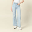Jeans large taille haute denim bleach femme