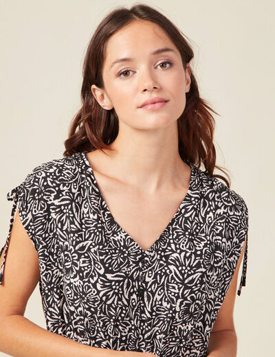 Robe droite fluide col en V noir femme