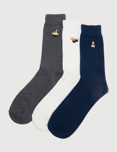 Lot de 3 paires de chaussettes hautes ecru homme