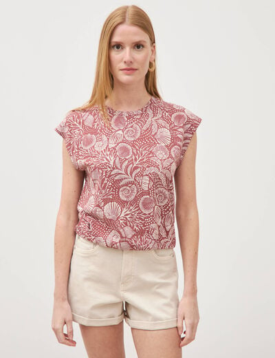 T-shirt sans manches col rond marron cognac femme