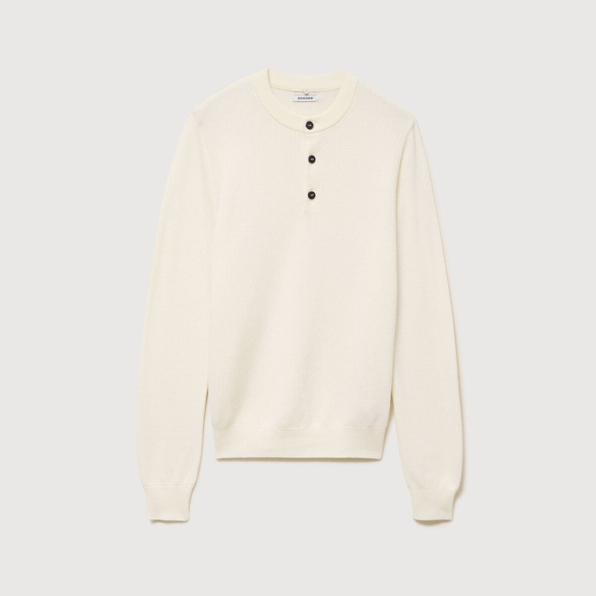 Pull droit col mao manches longues ecru homme