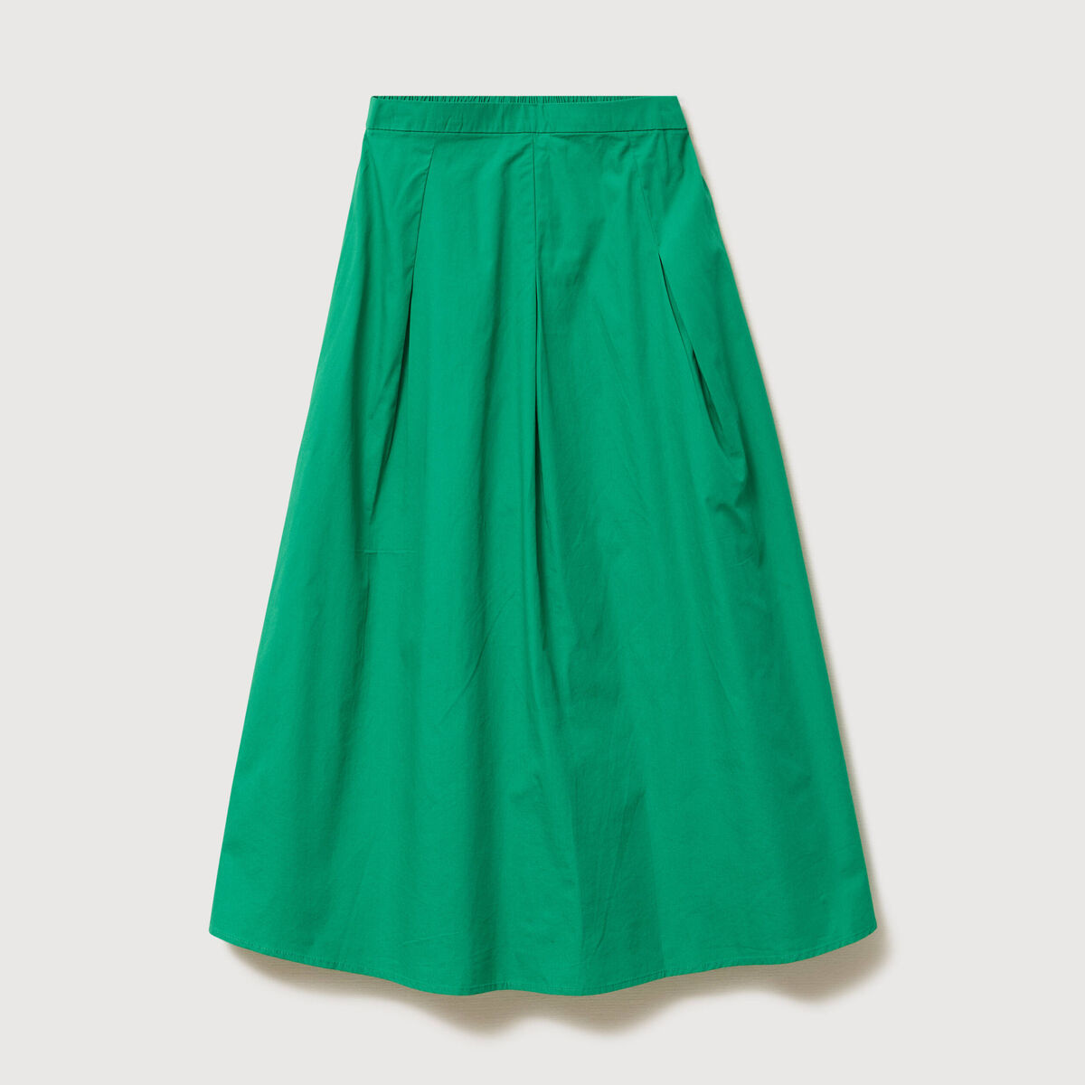 Jupe longue &eacute;vas&eacute;e en coton ray&eacute; vert femme