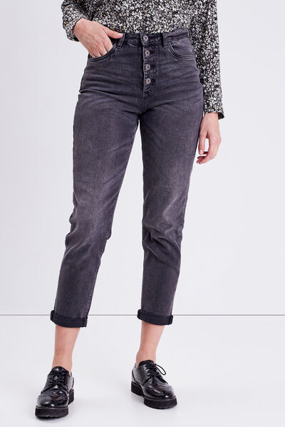 Jeans mom taille haute denim noir femme