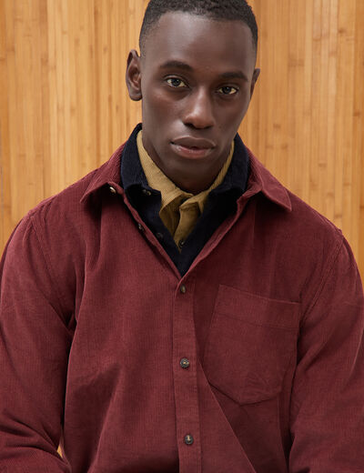 Chemise col classique en velours bordeaux homme