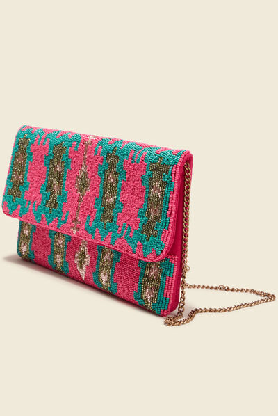 Sac pochette avec perles multicolore femme