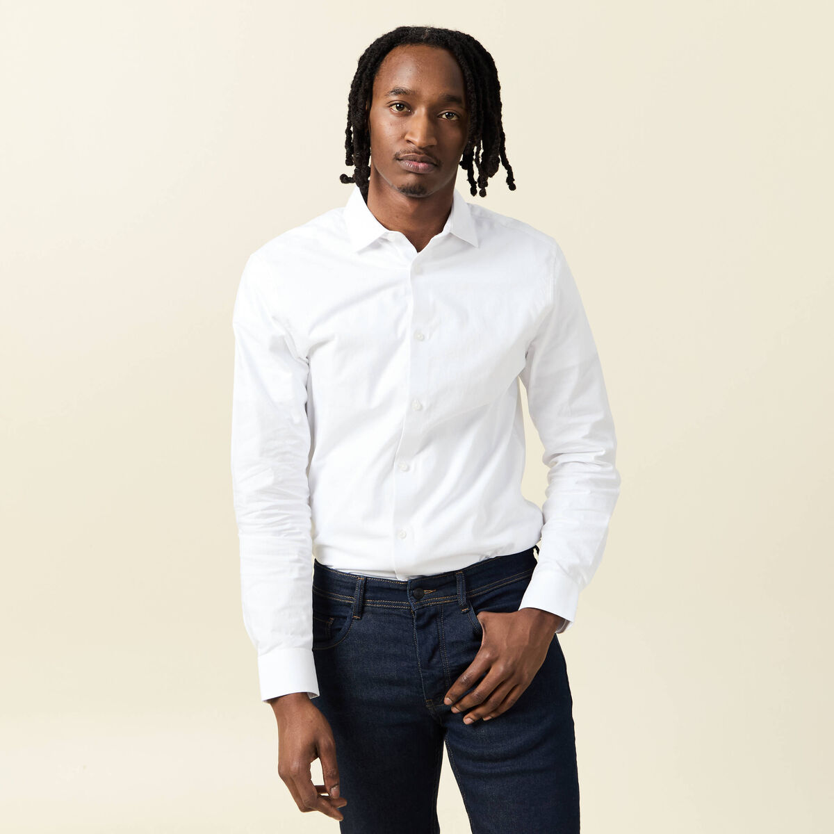 Chemise manches longues blanc homme