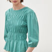 T-shirt cintr&eacute; col rond manches longues vert femme