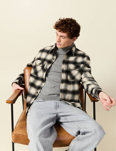 Surchemise oversize courte doublée vert kaki homme