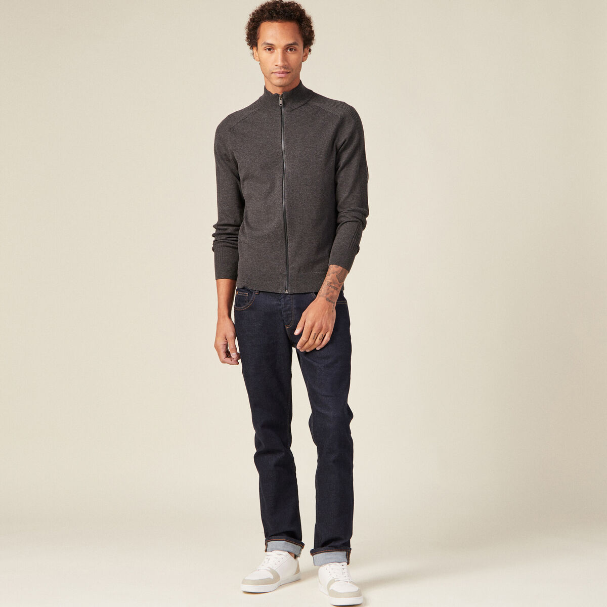 Gilet manches longues zippé gris foncé homme