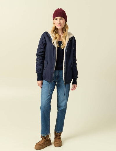 Pull col V manches longues bleu marine femme