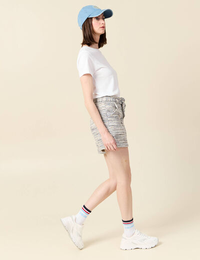 Short ajusté taille haute creme femme