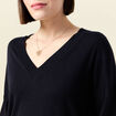 Pull fin col V manches longues bleu foncé femme