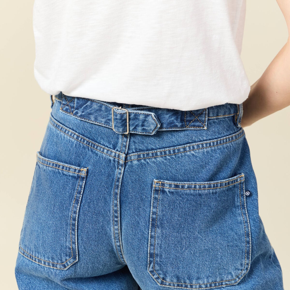 Jeans wide large taille haute denim stone femme