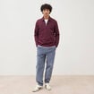 Polo droit manches longues prune homme