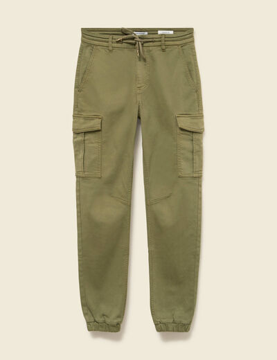 Pantalon cargo battle 7/8&egrave;me en maille vert kaki femme