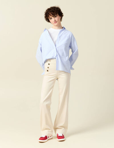 Jeans flare à pont denim blanc femme