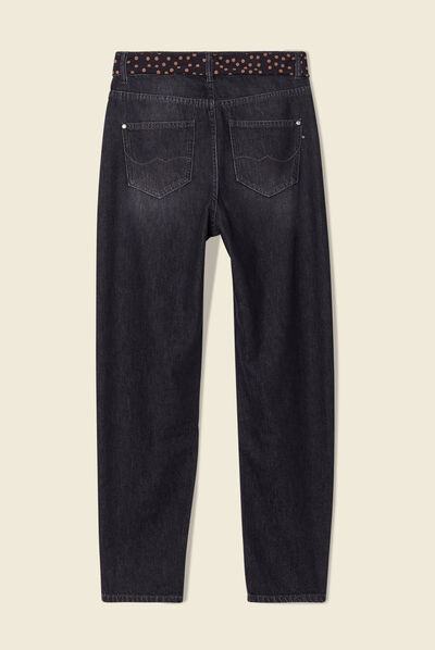 Jeans slouchy ceinturé denim noir femme