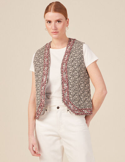 Veste sans manches brodée noir femme