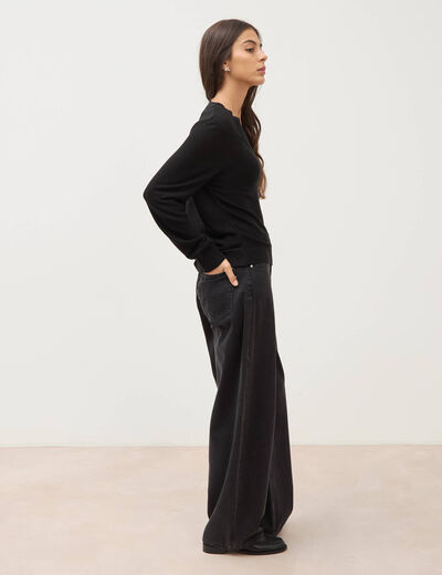 Pull droit col v manches longues noir femme