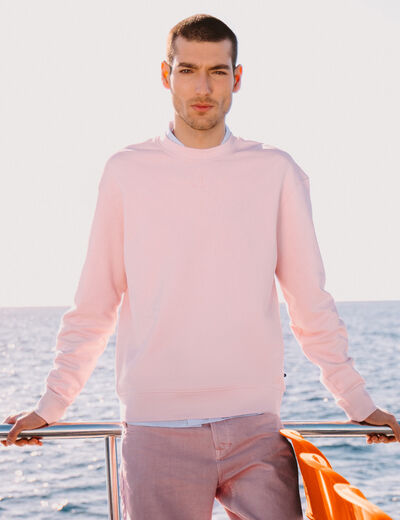 Sweat manches longues en coton rose poudr&eacute;e homme