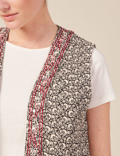 Veste sans manches brodée noir femme