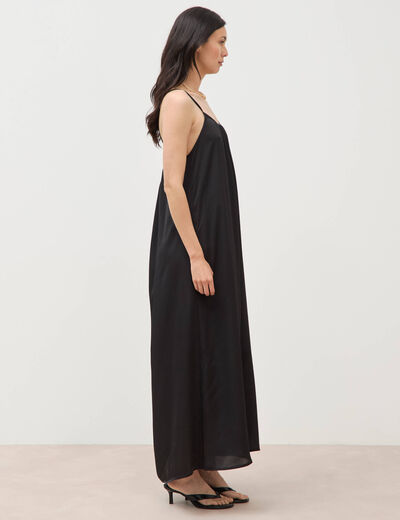 Robe bretelle satin&eacute;e col rond noir femme