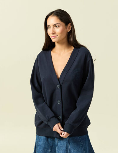 Cardigan oversize col v manches longues bleu marine femme