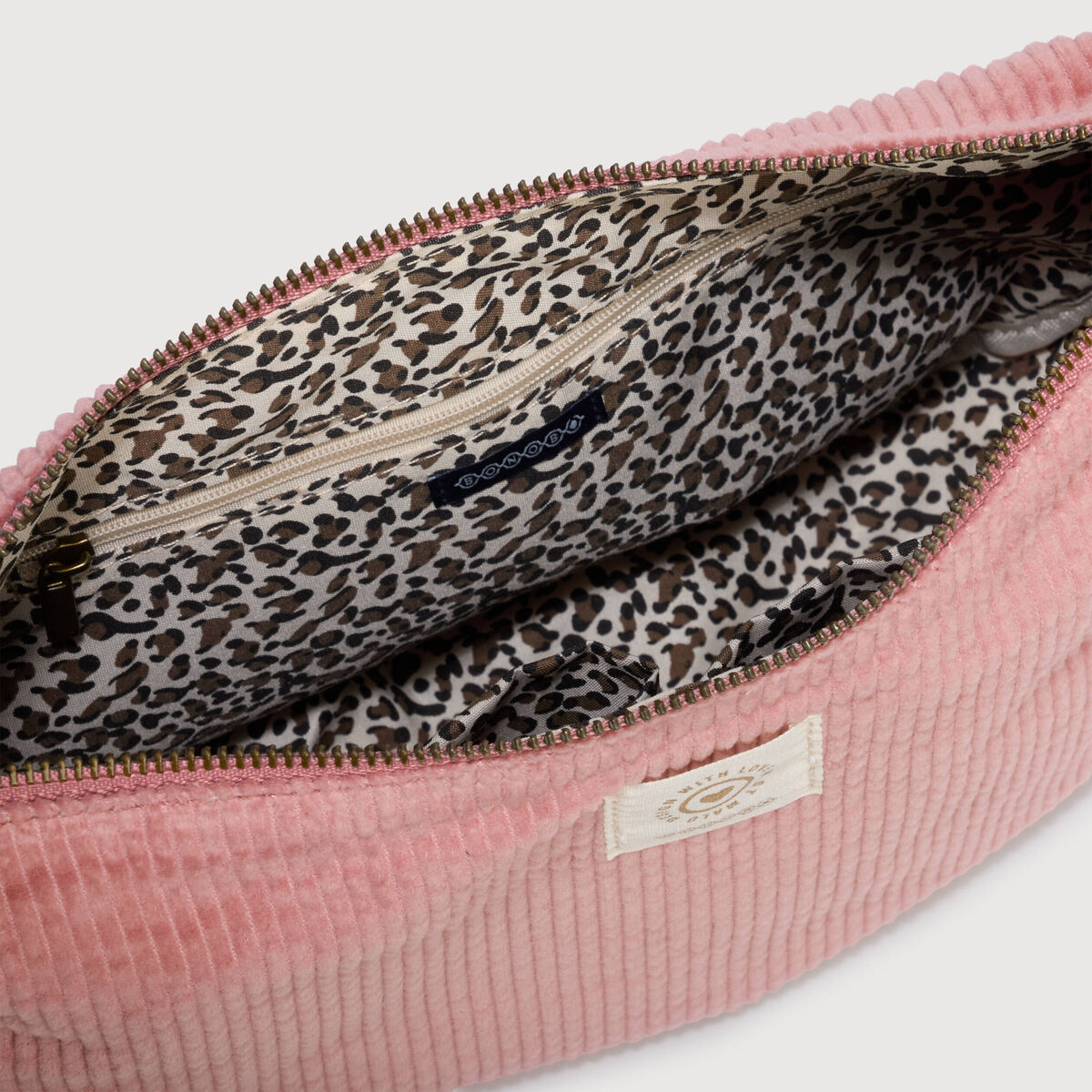Sac bandouli&egrave;re en velours doubl&eacute; vieux rose femme