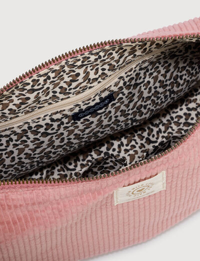 Sac bandouli&egrave;re en velours doubl&eacute; vieux rose femme