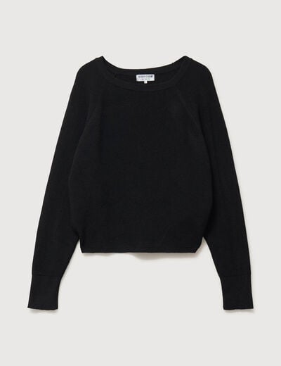 Pull droit col bateau manches longues noir femme