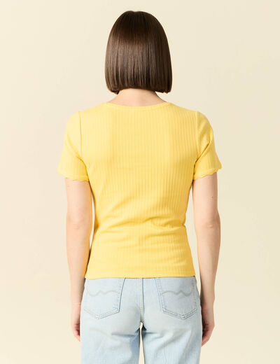 T-shirt manches courtes côtelé jaune femme